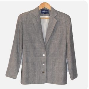 Vintage Ralph Lauren 80's Plaid Blazer Suit Jacket Black & White SZ 8 Linen